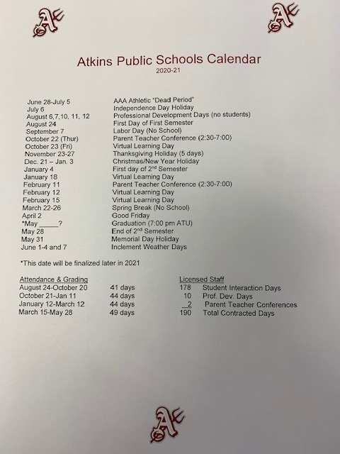 Updated Calendar 2020-21
